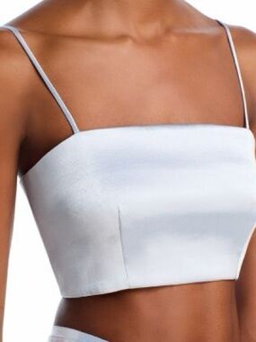 NWT Cinq à Sept Nikki Hammered Satin Crop Top in Mercury